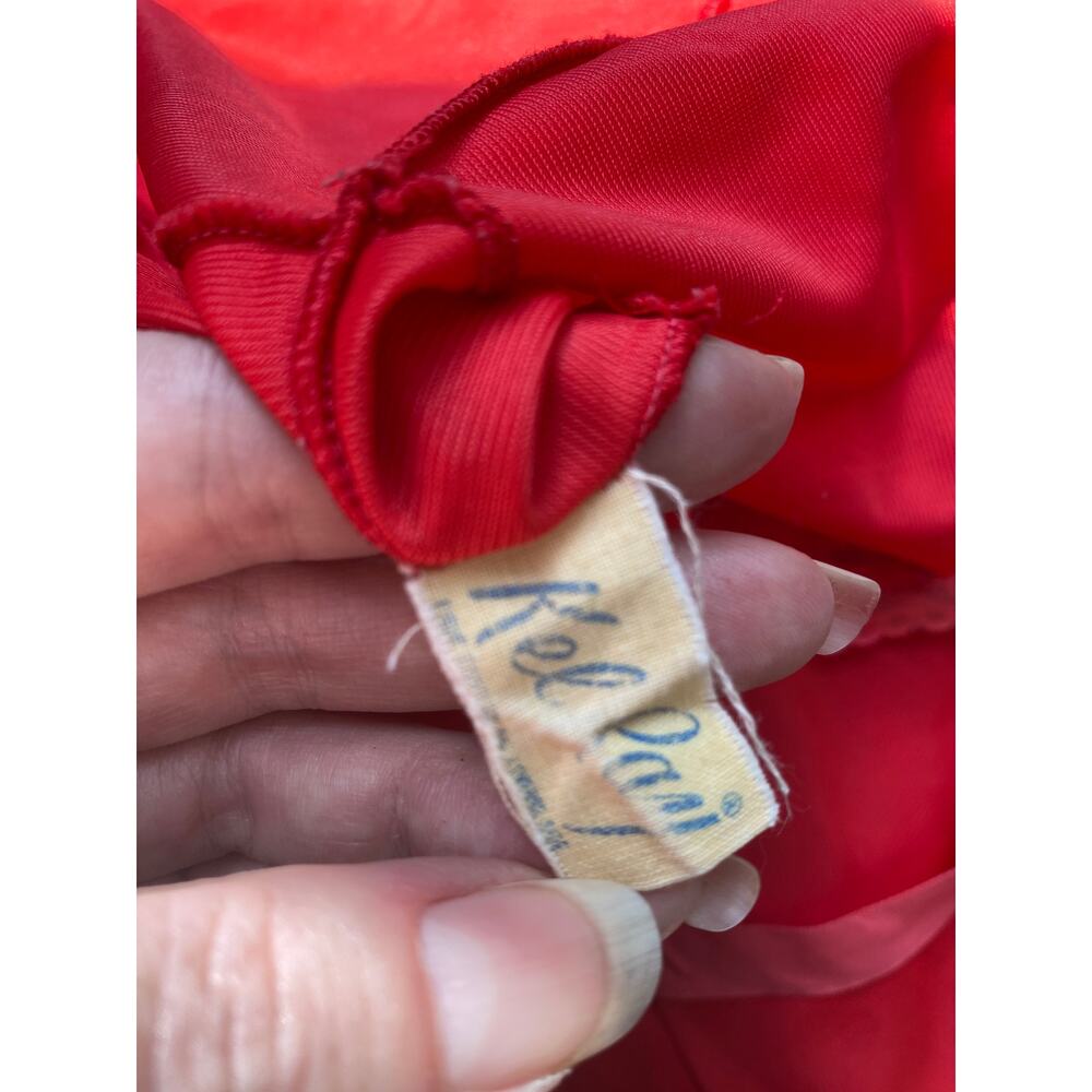 vintage 1950s red nylon slip 50s lingerie lace ruffled med 38 pin up boudoir - Picture 8 of 9